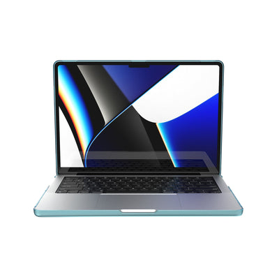 View from the front of the MacBook with the laptop open, showing the screen.#color_swell-blue