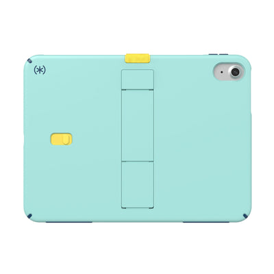 Straight-on view of the back of the case.#color_glass-teal-deep-sea-blue-daisy-yellow