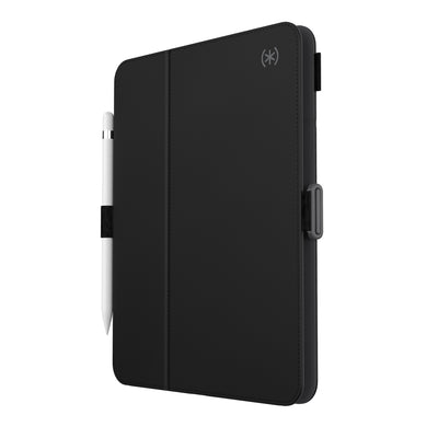 Three-quarter view of front of the case, with folio closed.#color_black-slate-grey