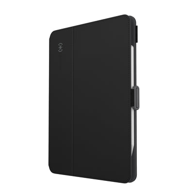 Three-quarter view of front of the case, with folio closed.#color_black-slate-grey