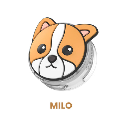 Three-quarter angled view of Tagimal Milo, an orange dog - Milo#color_blaze-milo-mittens-and-tink