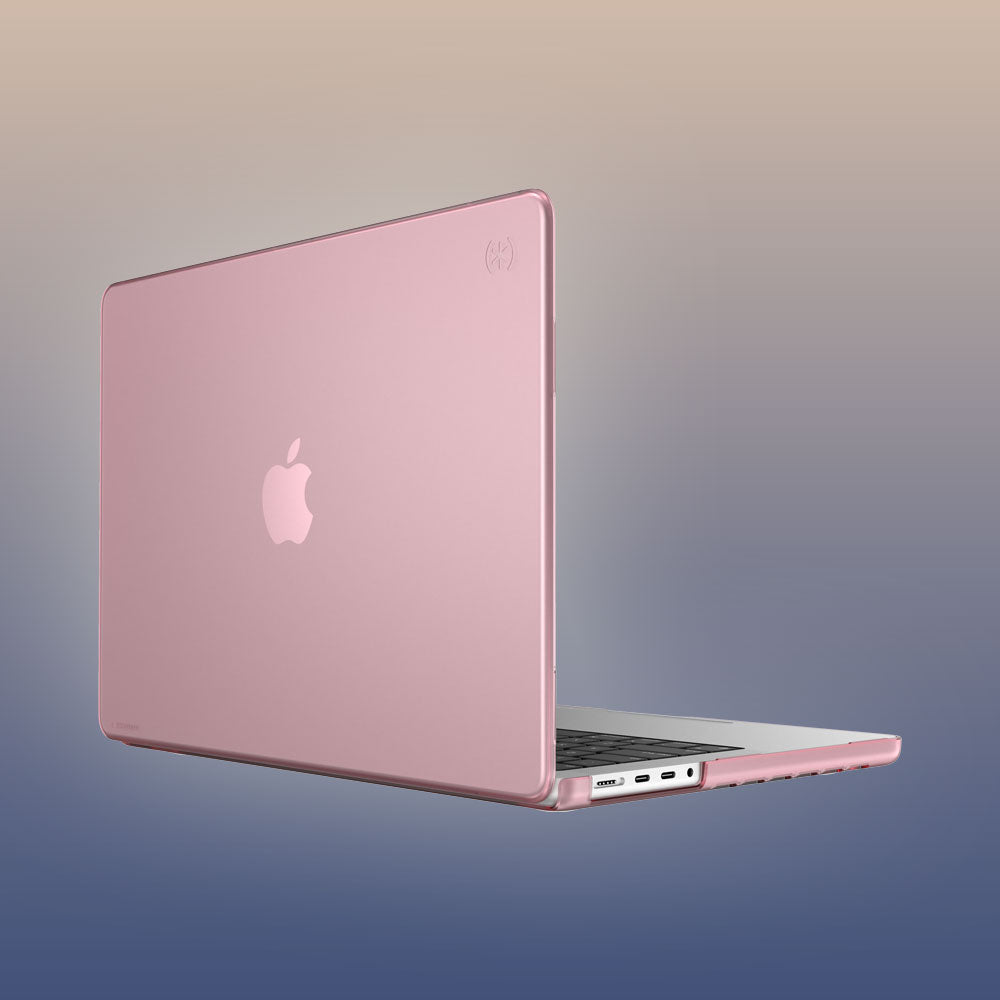 Three-quarter angle of MacBook Pro 14-inch (2021-2023) in a SmartShell Crystal Pink case