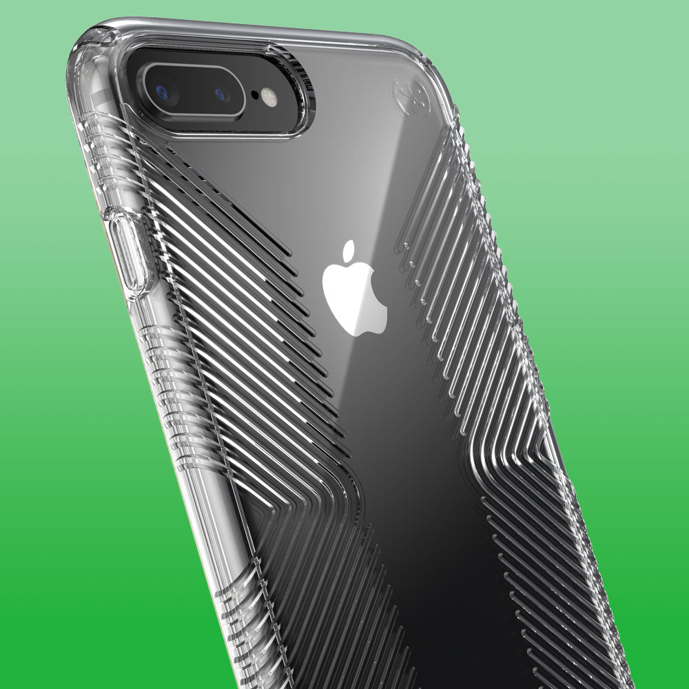 Three-quarter angle of iPhone 8 Plus / iPhone 7 Plus in a Presidio Perfect-Clear Grip clear case
