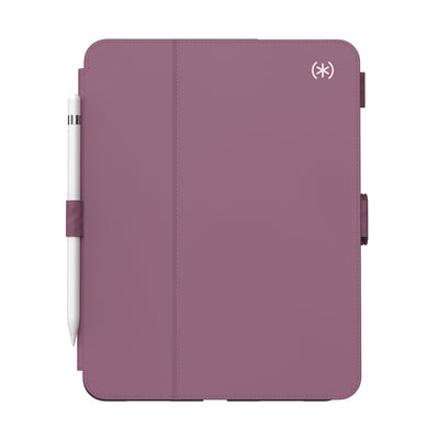 Straight-on view of the front of the case, with folio closed.#color_plumberry-purple-crushed-purple-crepe-pink