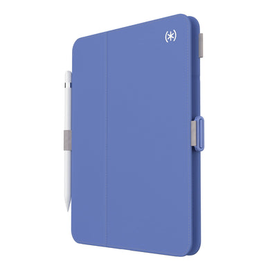 Three-quarter view of front of the case, with folio closed.#color_grounded-purple-sweater-grey-white
