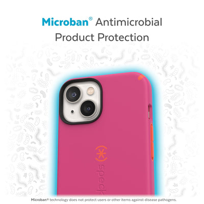 Back view of phone case with halo protecting it from bacteria - Microban antimicrobial product protection.#color_digital-pink-energy-red
