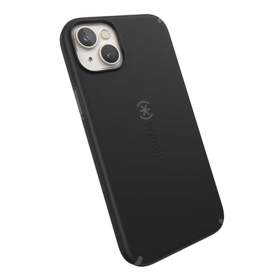 Tilted three-quarter angled view of back of phone case#color_black-slate-grey