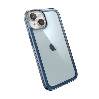 Tilted three-quarter angled view of back of phone case#color_glass-navy-winter-navy