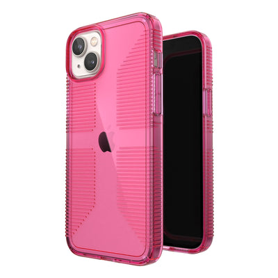 Three-quarter view of back of phone case simultaneously shown with three-quarter front view of phone case#color_dream-pink-tint