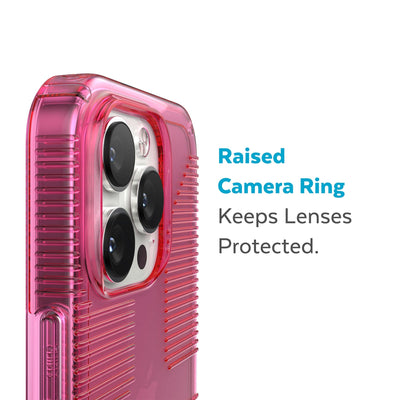 Slightly tilted view of side of phone case showing phone cameras - Raised camera ring keeps lenses protected.#color_dream-pink-tint