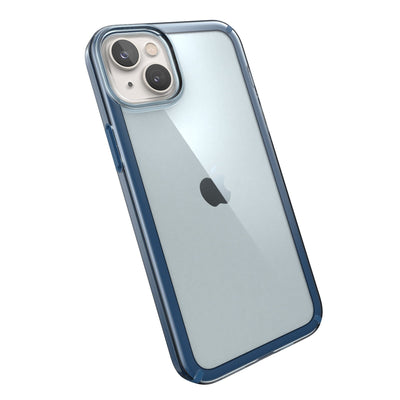 Tilted three-quarter angled view of back of phone case#color_glass-navy-winter-navy