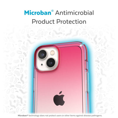 Back view of phone case with halo protecting it from bacteria - Microban antimicrobial product protection.#color_digital-pink-fade-clear