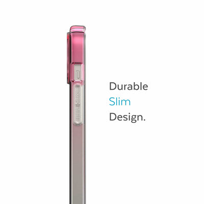 Side view of phone case - Durable slim design.#color_digital-pink-fade-clear