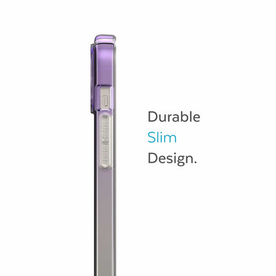 Side view of phone case - Durable slim design.#color_amethyst-purple-fade-clear