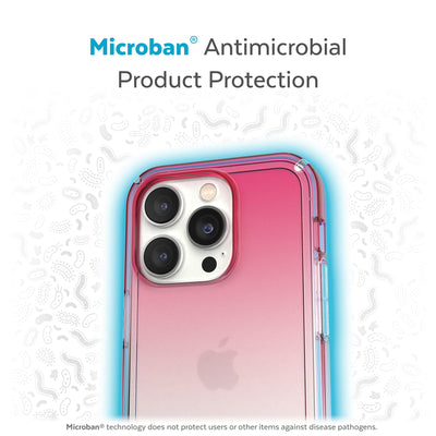 Back view of phone case with halo protecting it from bacteria - Microban antimicrobial product protection.#color_digital-pink-fade-clear