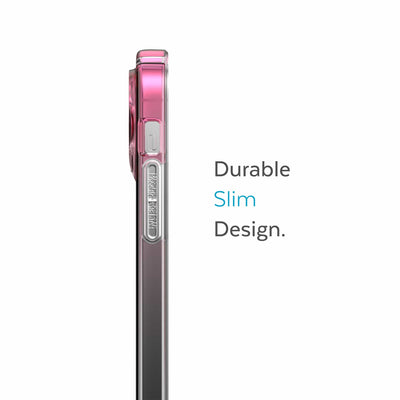 Side view of phone case - Durable slim design.#color_digital-pink-fade-clear