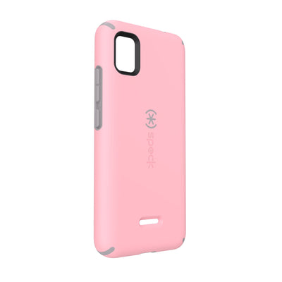 Three-quarter view of back of phone case#color_rosy-pink-cathedral-grey