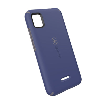 Tilted three-quarter angled view of back of phone case#color_prussian-blue-cloudy-grey