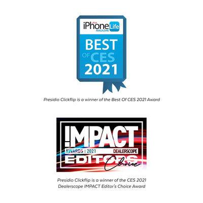 Presidio Clickflip is a winner of the Best of CES 2021 Award and the CES 2021 Dealerscope IMPACT Editor's Choice Award