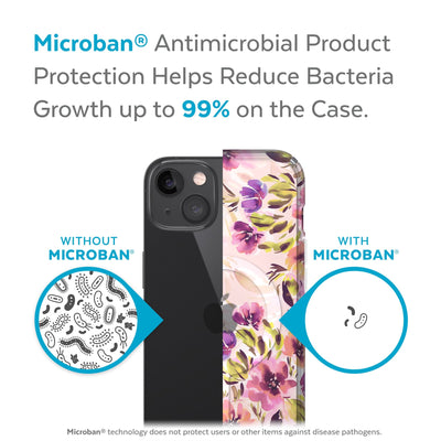 Back view, half without case, other with case, less germs on case - Microban antimicrobial product protection helps reduce bacteria growth up to 99%.#color_brushed-floral