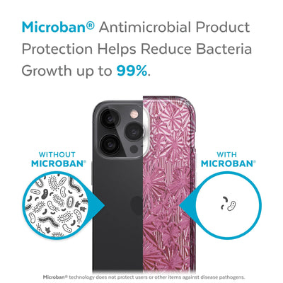 Back view, half without case, other with case, less germs on case - Microban antimicrobial product protection helps reduce bacteria growth up to 99%.#color_heart-of-glass