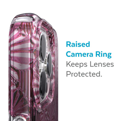 Slightly tilted view of side of phone case showing phone cameras - Raised camera ring keeps lenses protected.#color_heart-of-glass