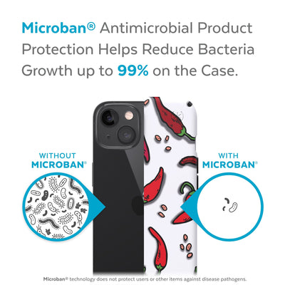 Back view, half without case, other with case, less germs on case - Microban antimicrobial product protection helps reduce bacteria growth up to 99%.#color_spice-it-up