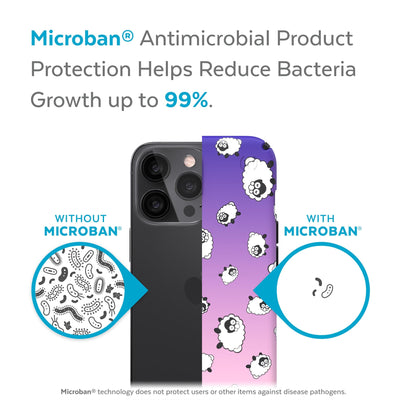 Back view, half without case, other with case, less germs on case - Microban antimicrobial product protection helps reduce bacteria growth up to 99%.#color_sweet-dreams