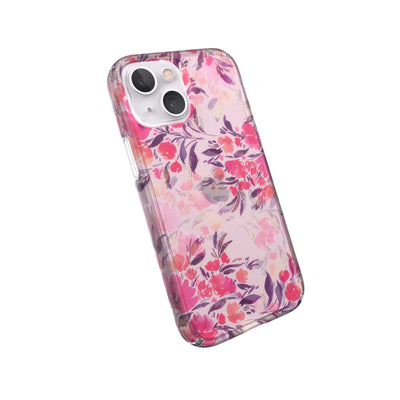 Tilted three-quarter angled view of back of phone case#color_clear-fall-floral