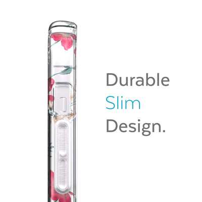 Side view of phone case - Durable slim design.#color_clear-floral-vine