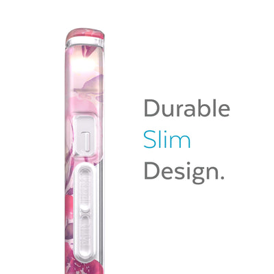 Side view of phone case - Durable slim design.#color_clear-fall-floral