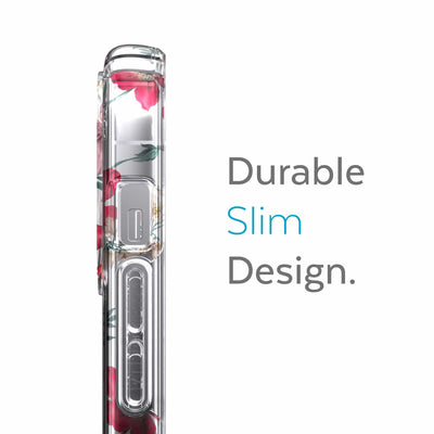 Side view of phone case - Durable slim design.#color_clear-floral-vine