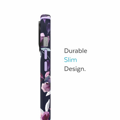 Side view of phone case - Durable slim design.#color_spring-purple-violet-floral