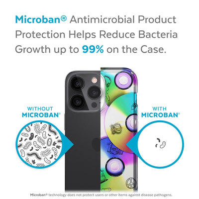 Back view, half without case, other with case, less germs on case - Microban antimicrobial product protection helps reduce bacteria growth up to 99%.#color_road-trip-remix