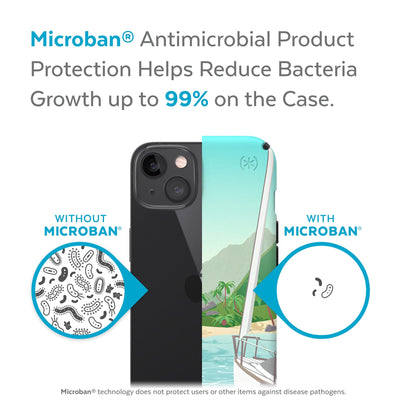 Back view, half without case, other with case, less germs on case - Microban antimicrobial product protection helps reduce bacteria growth up to 99%.#color_sailing-away