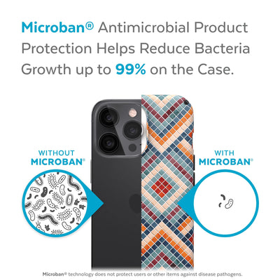 Back view, half without case, other with case, less germs on case - Microban antimicrobial product protection helps reduce bacteria growth up to 99%.#color_tiles-are-forever