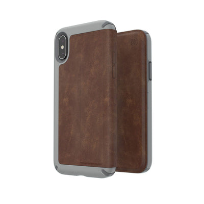 Speck iPhone XS/X Saddle Brown/Light Graphite Grey Presidio Folio Leather iPhone XS / X Cases Phone Case