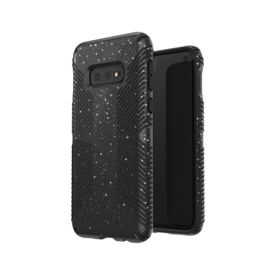 Speck Galaxy S10e Obsidian Black with Silver Glitter/Black Presidio Grip + Glitter Galaxy S10e Cases Phone Case