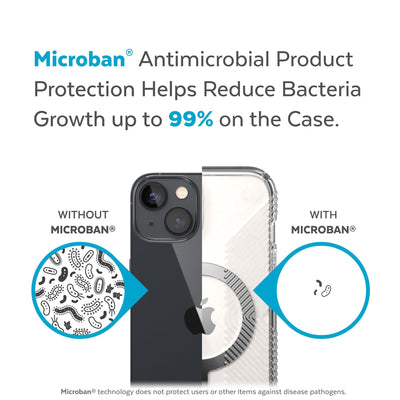 Back view, half without case, other with case, less germs on case - Microban antimicrobial product protection helps reduce bacteria growth up to 99% on the case.#color_clear-silver
