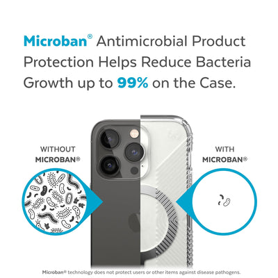 Back view, half without case, other with case, less germs on case - Microban antimicrobial product protection helps reduce bacteria growth up to 99% on the case.#color_clear-silver