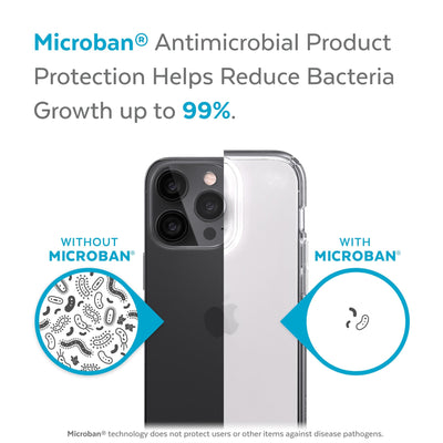 Back view, half without case, other with case, less germs on case - Microban antimicrobial product protection helps reduce bacteria growth up to 99%.#color_clear