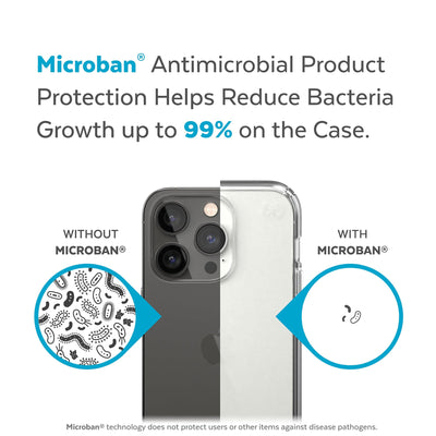 Back view, half without case, other with case, less germs on case - Microban antimicrobial product protection helps reduce bacteria growth up to 99% on the case.#color_clear