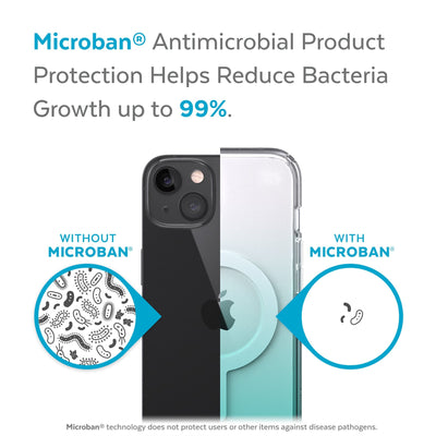 Back view, half without case, other with case, less germs on case - Microban antimicrobial product protection helps reduce bacteria growth up to 99%.#color_clear-fantasy-teal-fade