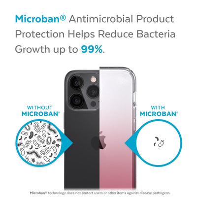 Back view, half without case, other with case, less germs on case - Microban antimicrobial product protection helps reduce bacteria growth up to 99%.#color_clear-vintage-rose-fade