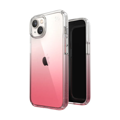 Three-quarter view of back of phone case simultaneously shown with three-quarter front view of phone case#color_clear-vintage-rose-fade