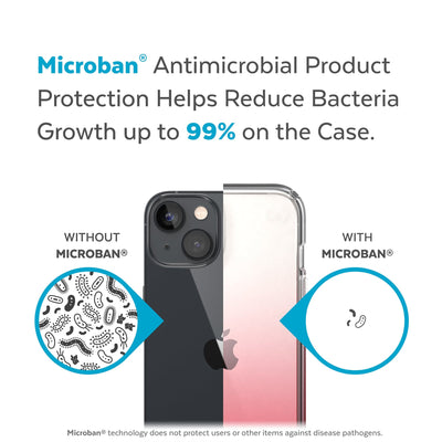 Back view, half without case, other with case, less germs on case - Microban antimicrobial product protection helps reduce bacteria growth up to 99% on the case.#color_clear-vintage-rose-fade