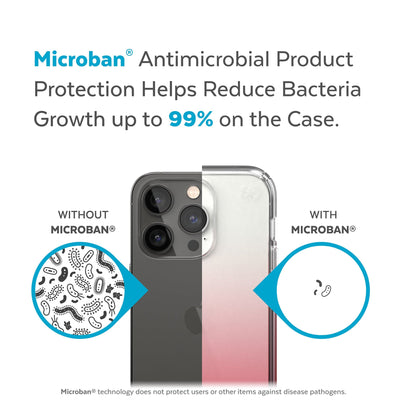 Back view, half without case, other with case, less germs on case - Microban antimicrobial product protection helps reduce bacteria growth up to 99% on the case.#color_clear-vintage-rose-fade