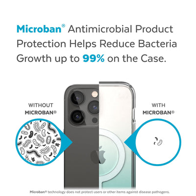 Back view, half without case, other with case, less germs on case - Microban antimicrobial product protection helps reduce bacteria growth up to 99% on the case.#color_clear-fantasy-teal-fade