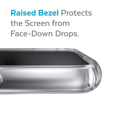 View of top of phone case laying on its back - Raised bezel protects the screen from face-down drops.