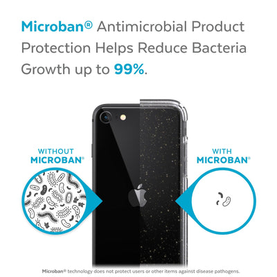 Back view, half without case, other with case, less germs on case - Microban antimicrobial product protection helps reduce bacteria growth up to 99%.